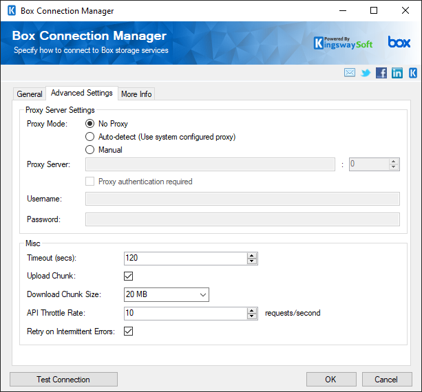 SSIS Box Connection Manager - Advanced settings